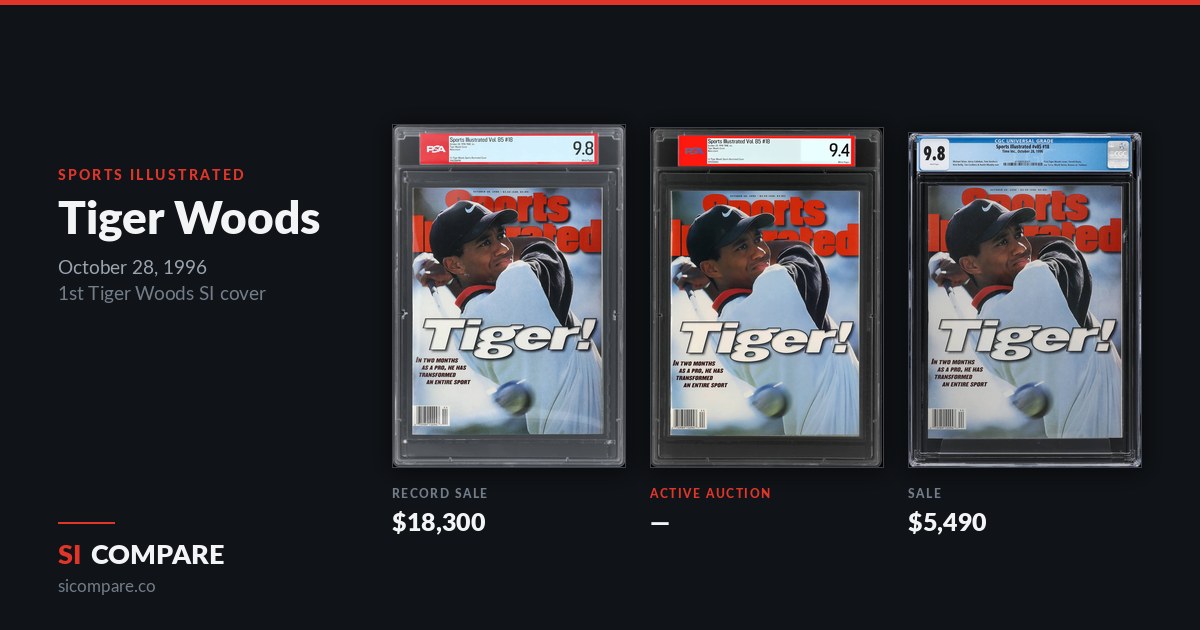 Graded copies of the October 28, 1996 Tiger Woods cover compared side by side.